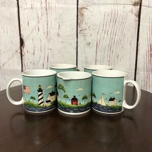 Warren Kimble Coastal Breeze Printed Mugs Collectors Item 5 pieces